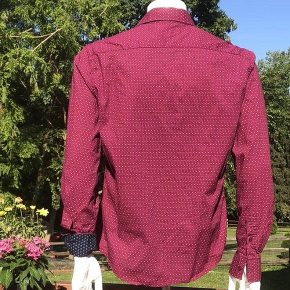 Vigo Mens Dress Shirt M Flip Cuff Contrast Burgundy Navy Blue - Picture 7 of 7